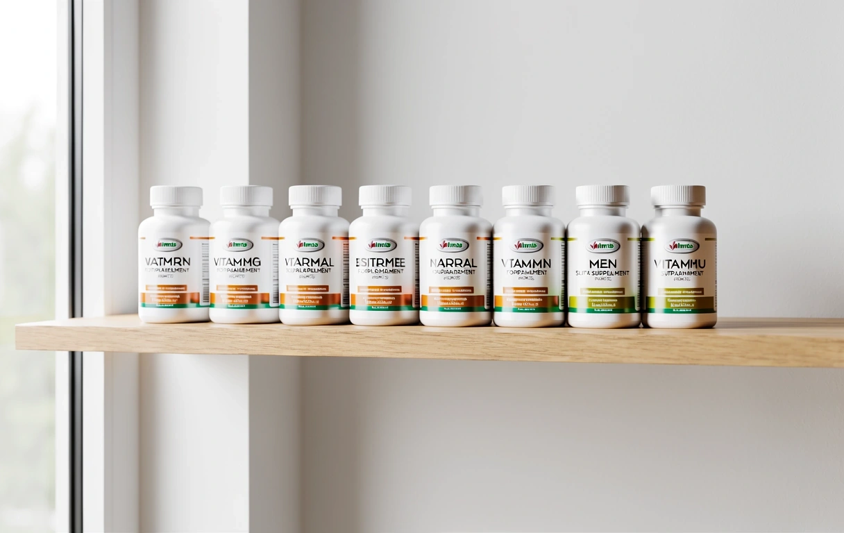 Natural supplements for men on display